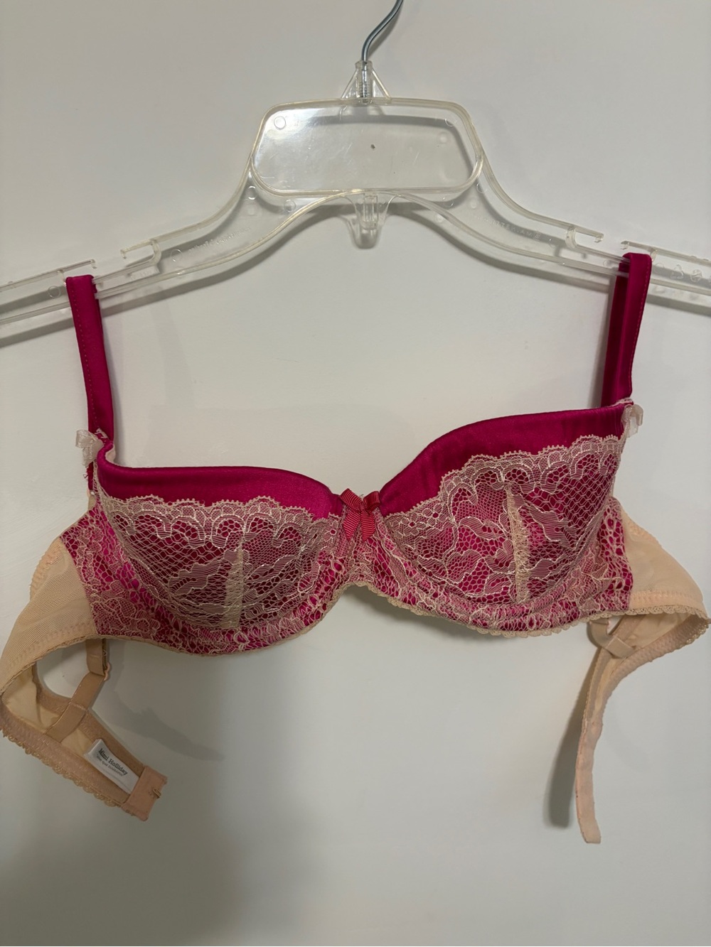 Mimi Holliday Lace Balconette Bra in Fuchsia and Nude